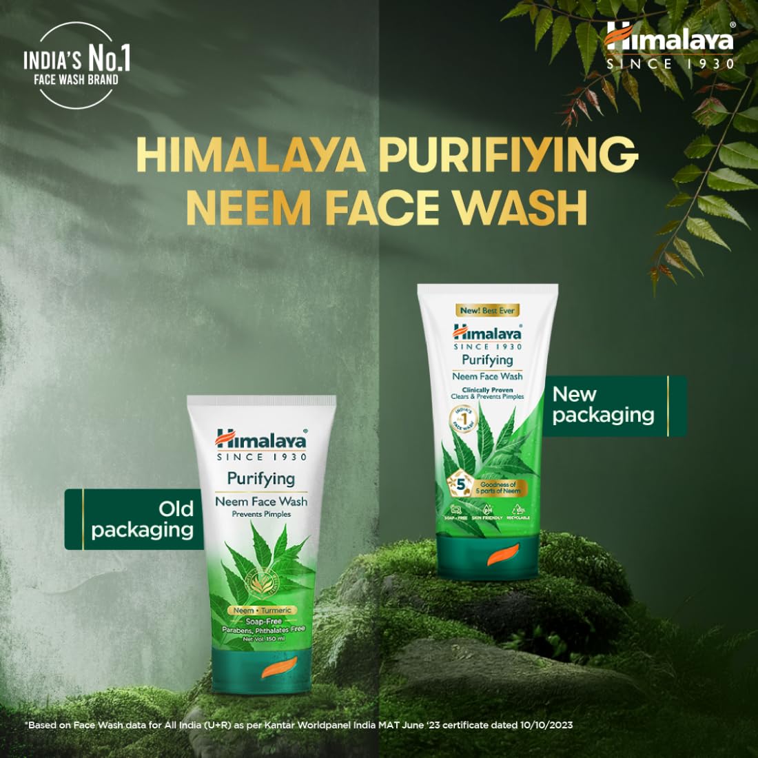 Himalaya Purifying Neem Face Wash|Clears and Prevents Pimples & Acne|Made with 5 parts of Neem|New & Best Ever clinically Proven formula |For men and women|150 ml