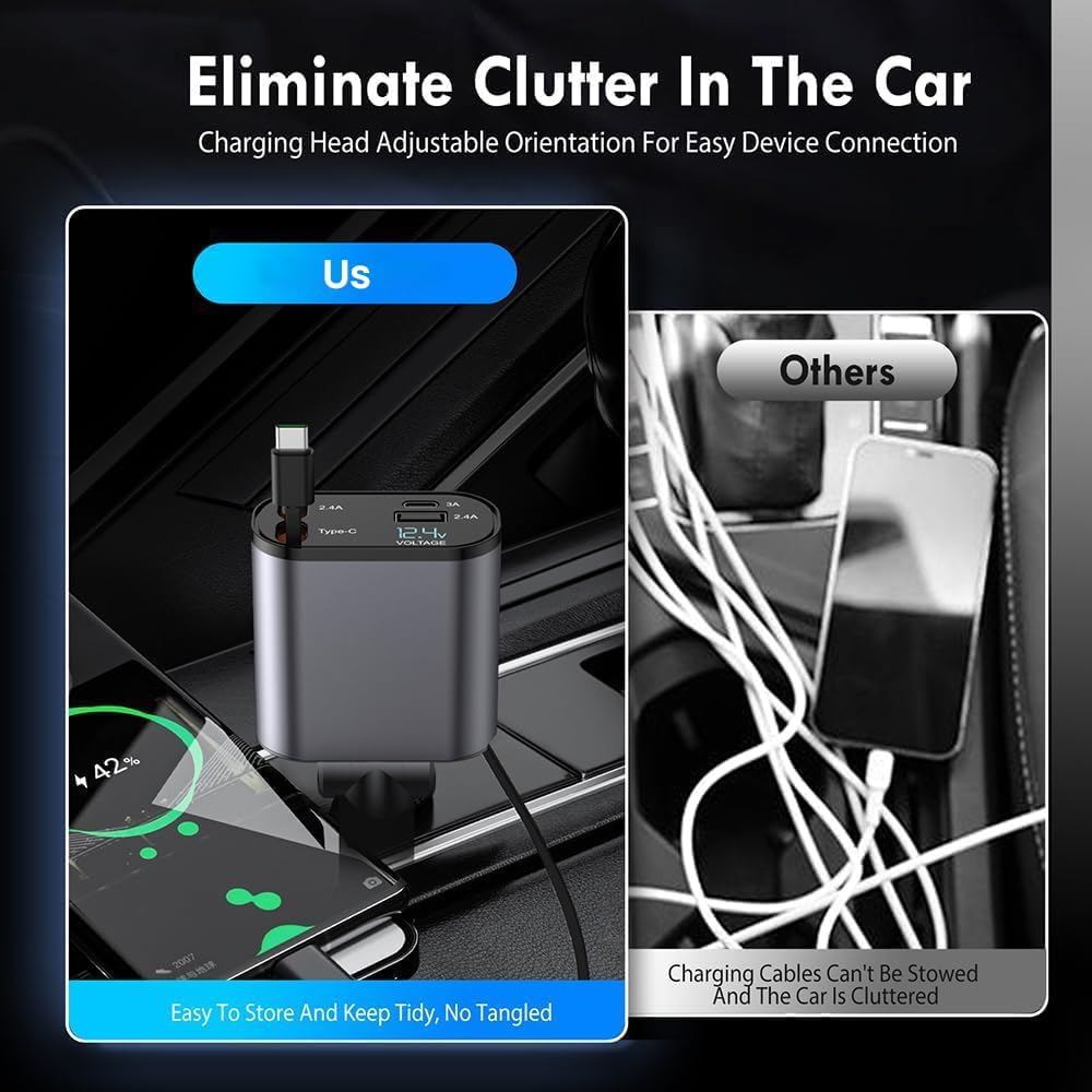 Retractable car charger + magnetic mobile holder