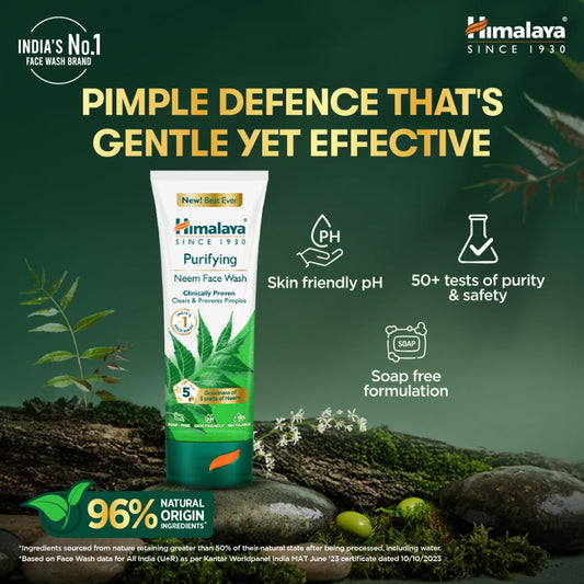 Himalaya Purifying Neem Face Wash|Clears and Prevents Pimples & Acne|Made with 5 parts of Neem|New & Best Ever clinically Proven formula |For men and women|150 ml