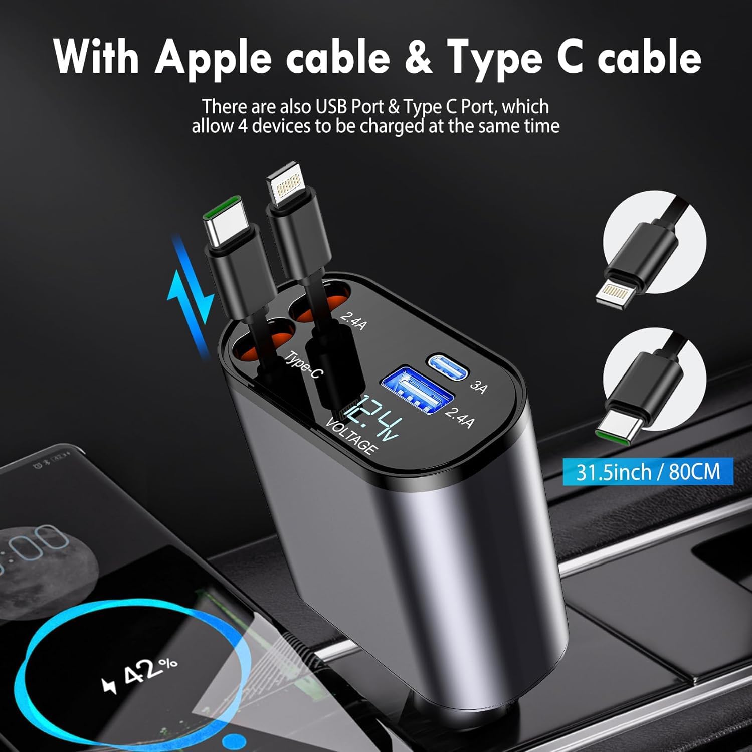 Retractable car charger + magnetic mobile holder